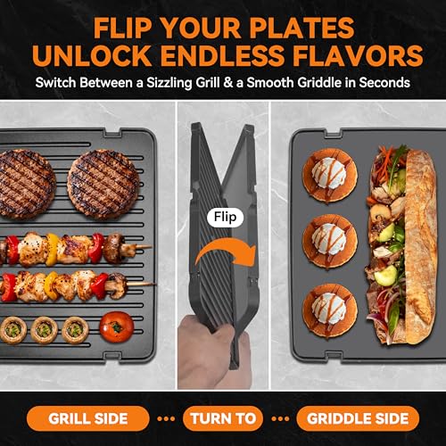 Baker's Friend 4-slice Panini Press Grill Cheese Sandwich Maker, Electric Grill Indoor with Temperature Setting, Opens 180 Degrees, Dual Non-stick Surfaces, 4-circle Silicone Mold, Reversible Plates - color: Silver
