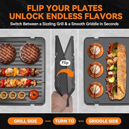 Baker's Friend 4-slice Panini Press Grill Cheese Sandwich Maker, Electric Grill Indoor with Temperature Setting, Opens 180 Degrees, Dual Non-stick Surfaces, 4-circle Silicone Mold, Reversible Plates - color: Silver