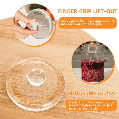 3.78" Glass Fermentation Weights for Gallon Jars, 2-Pack, Grip Handle | Designed for jars with an inner diameter of 3.8 inches or larger