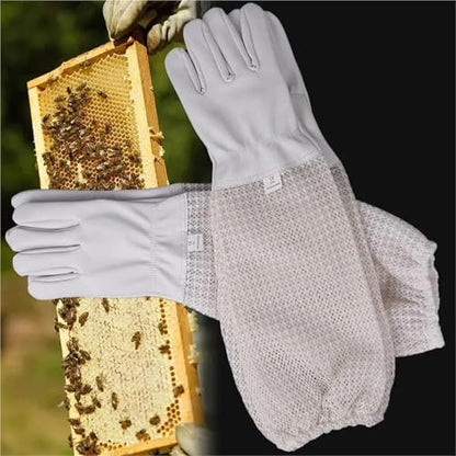 Beekeeping Gloves 2 Pairs Mesh Beekeeping Gloves Long Sleeved Gloves Preventing Bee Bites Three-Layer Net Ventilation Lightweight Breathable Gloves for Beekeepers Protected Supplies(X-Large) - color: X-Large