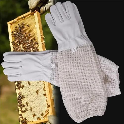 Beekeeping Gloves 2 Pairs Mesh Beekeeping Gloves Long Sleeved Gloves Preventing Bee Bites Three-Layer Net Ventilation Lightweight Breathable Gloves for Beekeepers Protected Supplies(XX-Large) - color: XX-Large