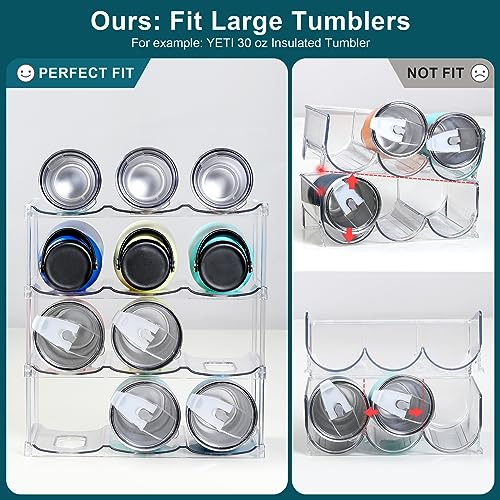 LARGER Compartment - Stackable Water Bottle Organizer Holder - for Stanley & Others' Large Tumbler - Clear Wine Rack, Cup Bottle Holder for Cabinet Home Countertop Fridge Pantry Shelf, 4 Tier Hold 12 - size: 4 Tier - Hold 12