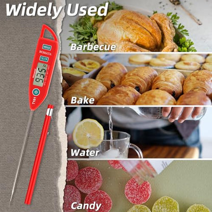 BOMATA Waterproof IPX7 Thermometer for Water, Liquid, Candle and Cooking. Instant Read Food Thermometer with Long Probe for Cooking, Meat, BBQ! T101 (Red Color)……… - color: Red