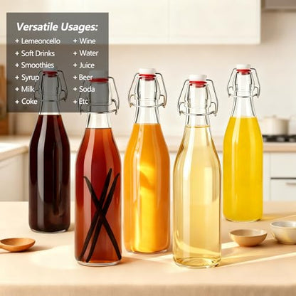 Ruckae 8 Pack 16oz Swing Top Glass Bottles with Air Tight Lids Kombucha Coquito Flip Top Glass Bottle Kefir Syrup Vanilla Extract Beer Brewing Bottles for Gift (16 oz 8 pack) - size: 16 oz 8 pack