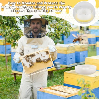 4 Pack Round Rapid Bee Feeder with 8 Anti-Drowning Sponge Rings for Hives, Compatible with 8-Frame and 10-Frame Beehives, Honeybee Feeder Water or Sugar Syrup Feeding Equipment for Outside