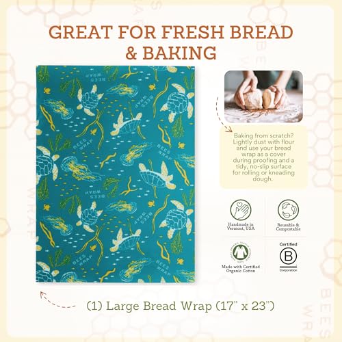 Bee's Wrap Beeswax Wraps for Bread - Beeswax Bread Wrap for Sourdough & Bread Storage - Plastic Free Made in USA Reusable Natural Food Wrap - Ocean - color: Ocean