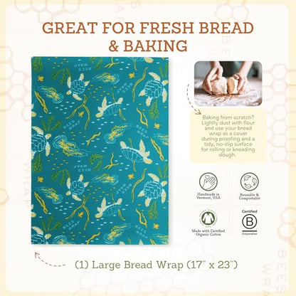 Bee's Wrap Beeswax Wraps for Bread - Beeswax Bread Wrap for Sourdough & Bread Storage - Plastic Free Made in USA Reusable Natural Food Wrap - Ocean - color: Ocean