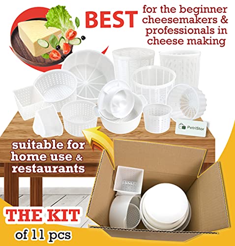 11 pcs Cheese Making Kit Beginners - Soft Cheese Molds + Cheese Mold with a Follower Piston - Cheese Making Supplies - Moldes Para Queso Fresco Casero - Paneer Cream Cheese Form Mold Basket № 2