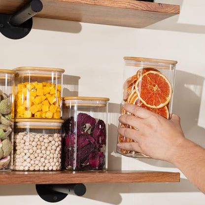 D2scrma Airtight Glass Square Storage Containers with Bamboo Lid Set of 6 (650ml*2/1100ml*2/1500ml*2) Stackable Jars, Kitchen Canister for Pantry Cereal, Nuts, Snacks and Coffee beans - size: 22oz*2/37oz*2/50oz*2