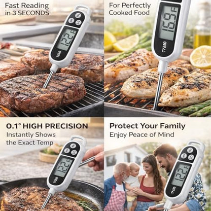 Digital Food Thermometer – Instant Read Meat Probe with LCD Display, °C/°F Switch, Long Stainless Steel Sensor for BBQ, Grill, Oven, Baking & Cooking Thermometer TP300 White - color: White