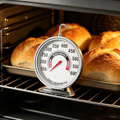 Oven Thermometer Extra Large 3" with Easy-Read Dial | 150-600F Pro Accurate Temp Gauge for Kitchen, Baking, Grill & Meat | Hang or Stand for Gas/Electric Ovens - size: Oven Thermometer-3 Inch