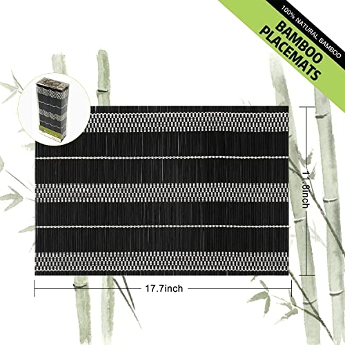 Set of 8 Pcs Bamboo Placemats Natural Anti-Slip Bamboo Placemats Washable Heat-Resistant Table Mats for Dining Room and Kitchen （Black+White） - color: Black, size: Set of 8 Placemat 17.7 x 11.8 inch