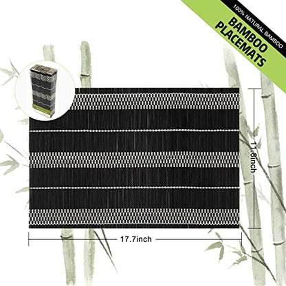 Set of 8 Pcs Bamboo Placemats Natural Anti-Slip Bamboo Placemats Washable Heat-Resistant Table Mats for Dining Room and Kitchen （Black+White） - color: Black, size: Set of 8 Placemat 17.7 x 11.8 inch