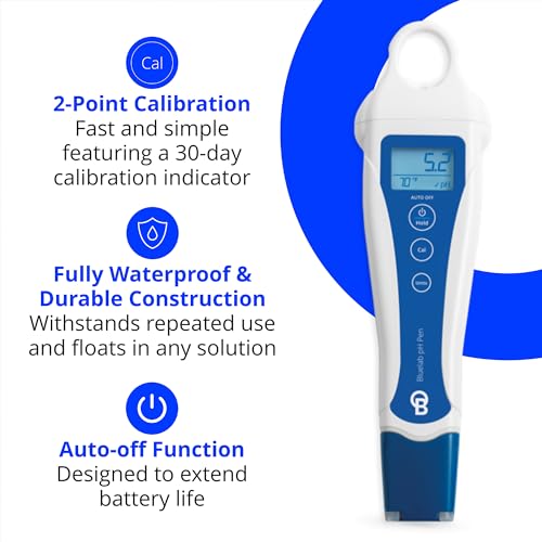 Bluelab pH Pen Meter and Probe Care Kit pH with Calibration Supplies, Storage Solution & Brush, Reliable Digital Tester for pH, Temperature in Growing Solutions, Optimal Plant Health and Yield - style: PH PEN + CARE KIT PH