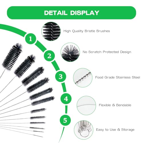 Brush Family 빨대 클리너 브러시 세트, 재사용 가능한 음료 빨대, 새 모이통, 파이프 청소용 엑스트라 롱 파이프 물병 브러시 12개, 블랙 (12피스 다양한 직경 세트) - size: 10-12 inch mixed diameters set (12pcs)
