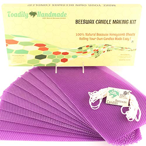 Make Your Own Beeswax Candle Kit - Includes 10 Full Size 100% Beeswax Honeycomb Sheets in Purple and Approx. 6 Yards (18 Feet) of Cotton Wick. Each Sheet Measures Approx. 8" x 16 1/4". - color: Purple