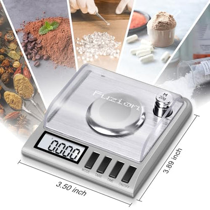 Fuzion Digital Milligram Scale, 50g/0.001g Powder Scale with 6 Accessories | Includes Calibration Weights, Mg Scale for Powder, Supplement, Jewelry, Capsule Filling, Reloading - color: Silver