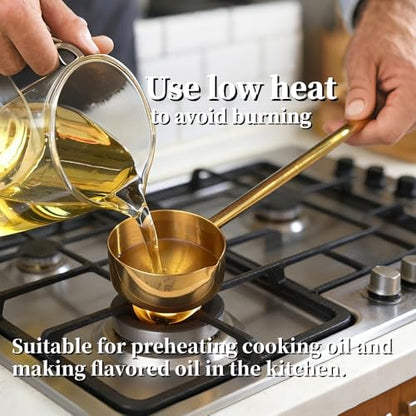 Stainless Steel Hot Oil Ladle, 2pcs Solid Oil Spoon with 10.5 inch Long Handle Pour Spout, 70ml Capacity for Kitchen Cooking Serving Soups and Drizzle Sauces Dishwasher Safe (Rose Gold) - color: Rose Gold