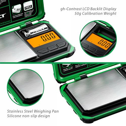 Precision Pocket Scale, 200gx0.01g Jewelry gram Scale, Digital Food Scale with LCD Display, one-Click Conversion 6 Units, Mini Scale for Kitchen/Powder/Coffee/Coins(Battery Included) - color: Green