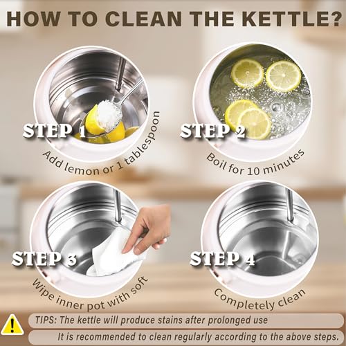 Retro Electric Kettle, 1.7L Stainless Steel Tea Kettle with Large Temperature Gauge, 1500W Fast Heating Hot Water Boiler with LED Indicator, Auto Shut-off & Boil-Dry Protection-Reteo White - color: Retro White