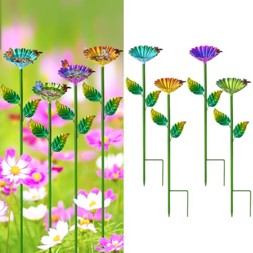 4 Pack Bee Watering Station, Metal Bee Water Station with Flower Design Colorful Butterfly Bath Bowl Drinking Feeder Cups for Outdoor Garden Yard Decor (Purple,Green,Blue,Yellow) - color: 4 Pack (Purple,Blue,Green,Yellow)