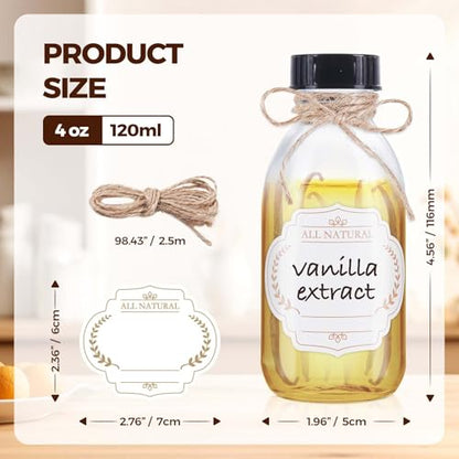 12 Pack 4 oz Boston Glass Bottle with Cap, Empty Glass Bottles for Homemade Vanilla Extract, Essential Oils, Juice, Potion, Syrup, Liquids, Christmas, Holiday Gift (Clear) - color: Clear, size: 12 Pack