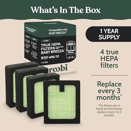 Roobi Hepa Filters Compatible with Baby Brezza. Specially Formulated for Washer Pro. 4 Carbon Neutral Replacement Pack. - style: Hepa Filters