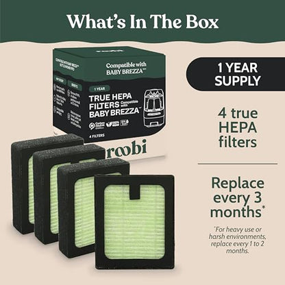 Roobi Hepa Filters Compatible with Baby Brezza. Specially Formulated for Washer Pro. 4 Carbon Neutral Replacement Pack. - style: Hepa Filters