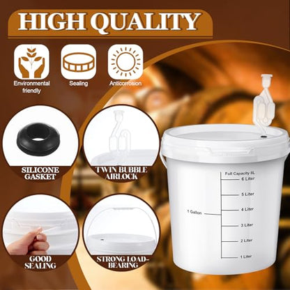 Ziliny 4 Pcs White 2 Gallon Fermentation Bucket with Twin Bubble Airlock Grommets Lid Brewing Wine Fermenter Fermentation Kit for Home Beer Wine Mead Other Fermented Beverage - size: 2 Gallon