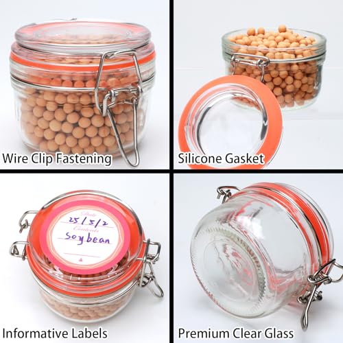 5 oz Glass Jars with Lids, 6 Pack Small Glass Jars with Airtight Lid | Mini Glass Food Storage Container, Glass Spice Jars with Airtight Lids for Kitchen Canning, Honey, Nuts, Snacks, Jelly - size: 5oz*6-cylinder