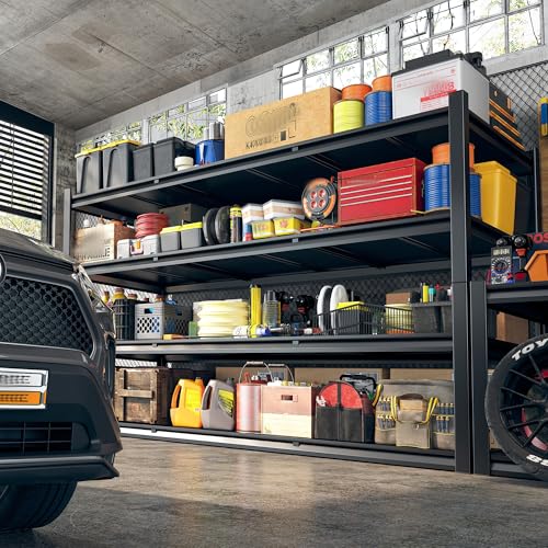 REIBII 60" W Garage Shelving, 2650LBS Heavy Duty Storage Shelves, 4 Tier Adjustable Industrial Shelving for Home, Kitchen, Garage, Basement, Commercial, Warehouse, Office, Store, 60" W x 24" D x 60" H - size: 60" W x 24" D x 60" H