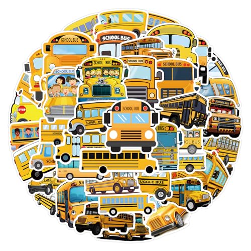 55Pcs School Bus Stickers, Yellow Bus Vinyl Decals for Water Bottles, Laptops, Luggage, Scrapbooks, Journals & Themed Decor (School Bus) - color: School Bus