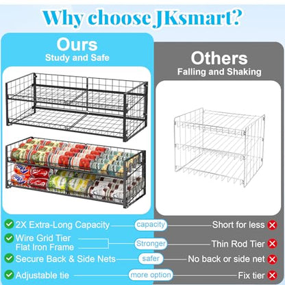 3 Tier Stackable Can Rack Organizer for Pantry Shelf, Adjustable Extra-Long Can Holder for Kitchen Storage, Sturdy Standing Rolling Can Dispenser for Canned Food Goods Drink Soup up to 96, Black - style: Length（29.72’‘）-3Tier