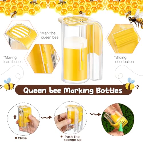 Qualirey 19 Pcs Queen Bee Marking Kit with Bee Marking Bottles Stainless Steel Queen Catcher Cage and Clips Marker Pens Beehive Entrance Gate Bees Cell Cups Push Pins for Beekeeping Supplies Tools