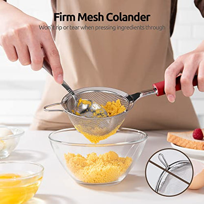 18/8 Stainless Steel Mesh Strainer: U-Taste 3.9 Inch Kitchen Fine Mesh Sieve Food Colander with Riveted Sturdy Silicone Handle and 30 Mesh Hole for Straining Flour, Quinoa, Tea, Juice (Red) - color: (4) Red, size: Small (3.9 x 11.1 in)