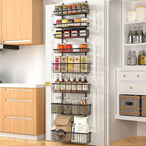 Moforoco Over The Door Pantry Organizer, Pantry Door Organizer Shelves, Kitchen Organizers and Storage, Hanging Basket Wall Spice Rack Seasoning Shelves, Laundry Room Bathroom accessories（Black - color: Black, size: 8-Tier