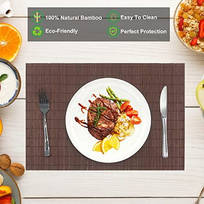 Set of 12 Pcs Bamboo Placemats Natural Anti-Slip Bamboo Placemats Washable Heat-Resistant Table Mats for Dining Room and Kitchen(Chocolate) - color: Chocolate, size: Set of 12