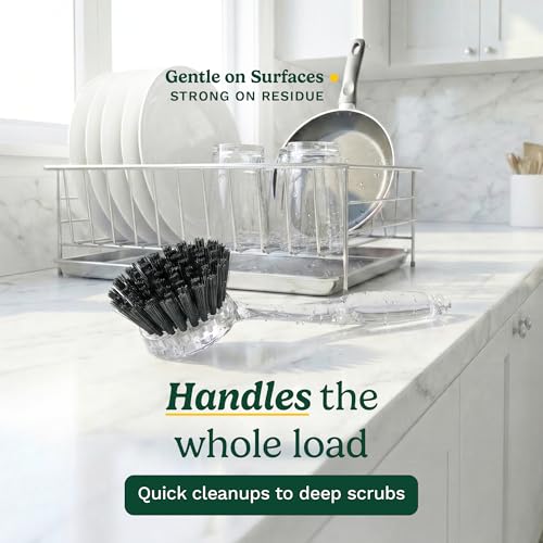Cuisinart Dish Brush with Handle, 2 Pack, Firm Bristles | Multi-purpose dish scrubber for plates, pots, and pans, deep cleaning removes grease, safe for nonstick, round head - color: Round- Black