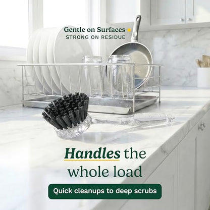 Cuisinart Dish Brush with Handle, 2 Pack, Firm Bristles | Multi-purpose dish scrubber for plates, pots, and pans, deep cleaning removes grease, safe for nonstick, round head - color: Round- Black