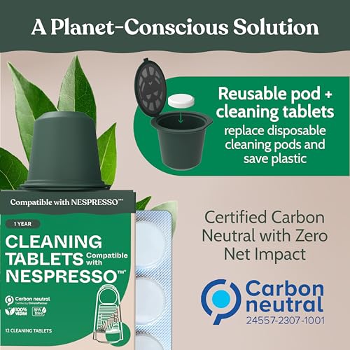 Roobi Cleaning Pods Compatible with Nespresso. Includes 1 Reusable Pod & 12 Cleaning Tablets. Specially Formulated for Originaline Machines. 1 Year Supply. - style: Cleaning Pods