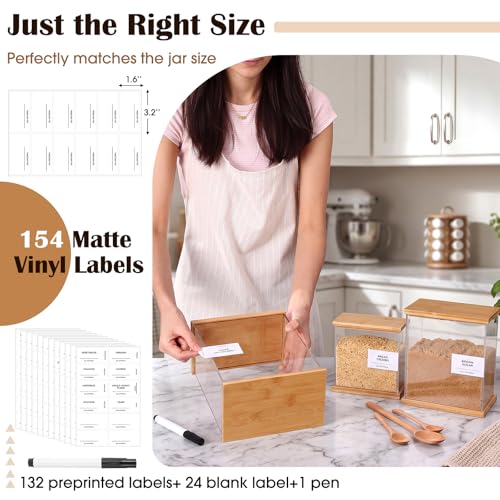 6 Pack Acrylic Pantry Storage Containers with Bamboo Lid Airtight Food Cereal Containers Storage 100oz, 54oz, 27oz with 144 Pantry Labels and Spoon for Flour Sugar, Cereal, Spice - size: 100oz,54oz,27oz
