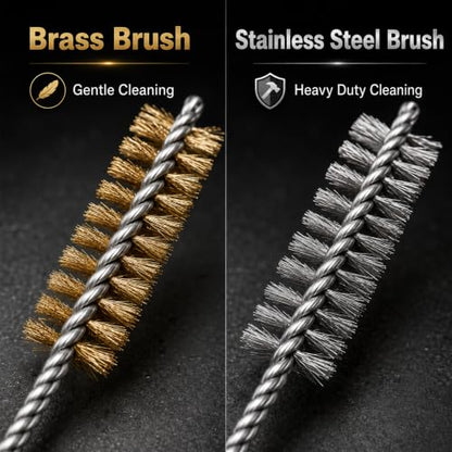 14PCS Tube Cleaning Brush Set, 7 Brass & 7 Stainless Steel Wire Brushes, 12-Inch Long Pipe Cleaner Kit, 7 Sizes Round Bore Brushes for Fuel Lines, Auto and Engine Parts