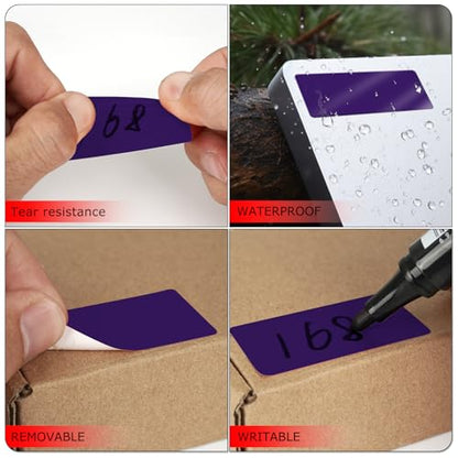 Purple Rectangle Stickers 2 x 1 Inch Color Coding Labels Vinyl Roll Self-Adhesive Waterproof Removable 500 PCS - color: Purple