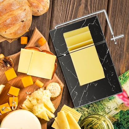 TOPULORS Marble Cheese Slicer with 5 Replacement Thick Cutting Wires, Black | Heavy-Duty 5"x8" Handheld Marble Board Cheese Slicer Cutter, Smoothly Cuts Block Cheese & Butter, Daily Kitchen Gadget - color: Black