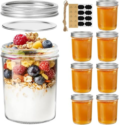 ComSaf 16 oz Wide Mouth Mason Jars Bulk Set, 8 Pack Jars with Lids | Clear Body, Salad Prep, Pickles, Overnight Oats, Honey, Candle Making, Wedding Favors - size: 16oz*8 wide mouth