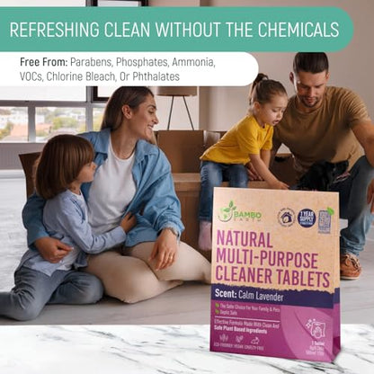 12 Pack Natural Multi-Purpose Cleaner - All Surface Multipurpose Cleaning Tablets Refill - Eco-Friendly Product & Cleaning Supplies - 1 Tablet = 17oz Spray (204oz Total) - Calm Lavender