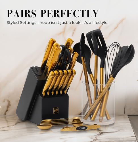 Magnetic Measuring Spoons Set – Stainless Steel Gold Measuring Spoons for Cooking and Baking – Cute and Durable Gold Kitchen Accessories - Great for Gifting - color: Black & Brass Gold