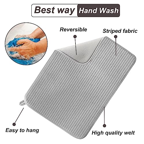 2 Pack Large Dish Drying Mat for Kitchen Counter,24*17 inch Microfiber Absorbent Dish Drainer,Large Size Dish Drying Pad for Countertops,Draining Racks,Sinks(Gray)