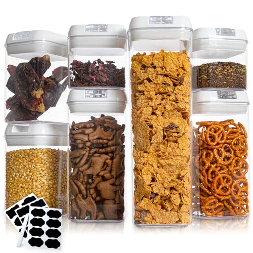 Cheer Collection Airtight Food Storage Containers, Kitchen Storage Containers for Pantry, Set of 7 Food Containers with Lids Airtight, Pantry Storage Containers & Organizers with Lids, White - color: White