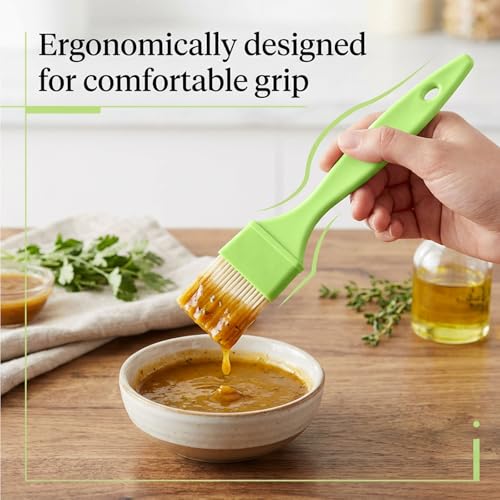 3 Pcs Pastry Brush Set – Heat Resistant Bristle Basting Brushes for Cooking | Kitchen Food Brush for Baking, Grilling, Spreading Oil, Butter, BBQ Sauce, Marinade (1/1/2 inch, Green)